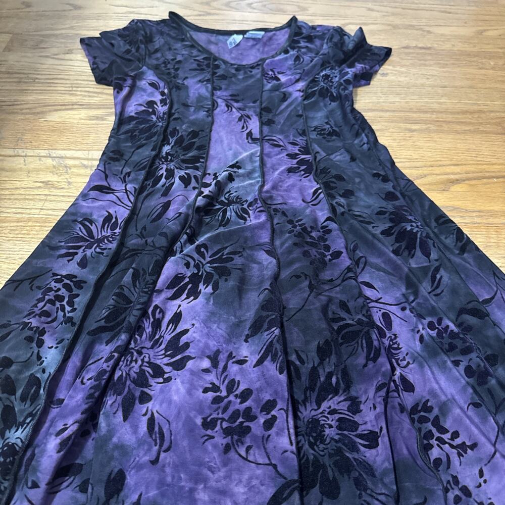 Vintage 90s Witchy Velvet Burnout Dress Jo Sami Size M Purple Goth Floral Vamp - Picture 7 of 7